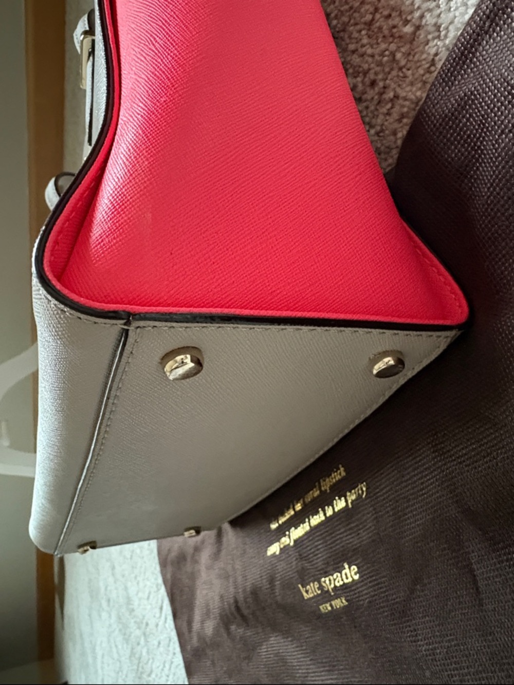 kate spade Hayden Gray with Pink Panel Leather Satchel w/ crossbody strap EUC 🙌 - Picture 5 of 13